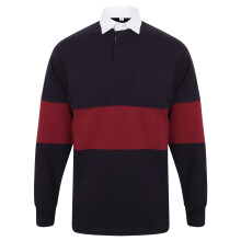 (L, Navy/Burgundy) Front Row Adults Unisex Panelled Tag Free Rugby Shirt