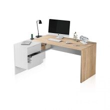 Mesa de escritorio con 2 cajones en blanco artik y roble canadian 145x102 Work