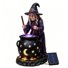 Sorcière Solaire et Chaudron Lumineux - Décoration de Jardin D'Halloween Enchanteresse pour des Nuits Effrayantes