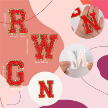 26 Piece Self Adhesive Chenille Letter Patches Varsity Letter Patches A-Z Glitter Iron Alphabet Patches Red