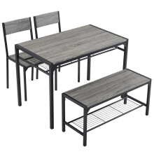 Gray Dining Table Set 4 Piece Kitchen Table with Storage Shelves 2 Chairs and Bench for Home Office Apartment