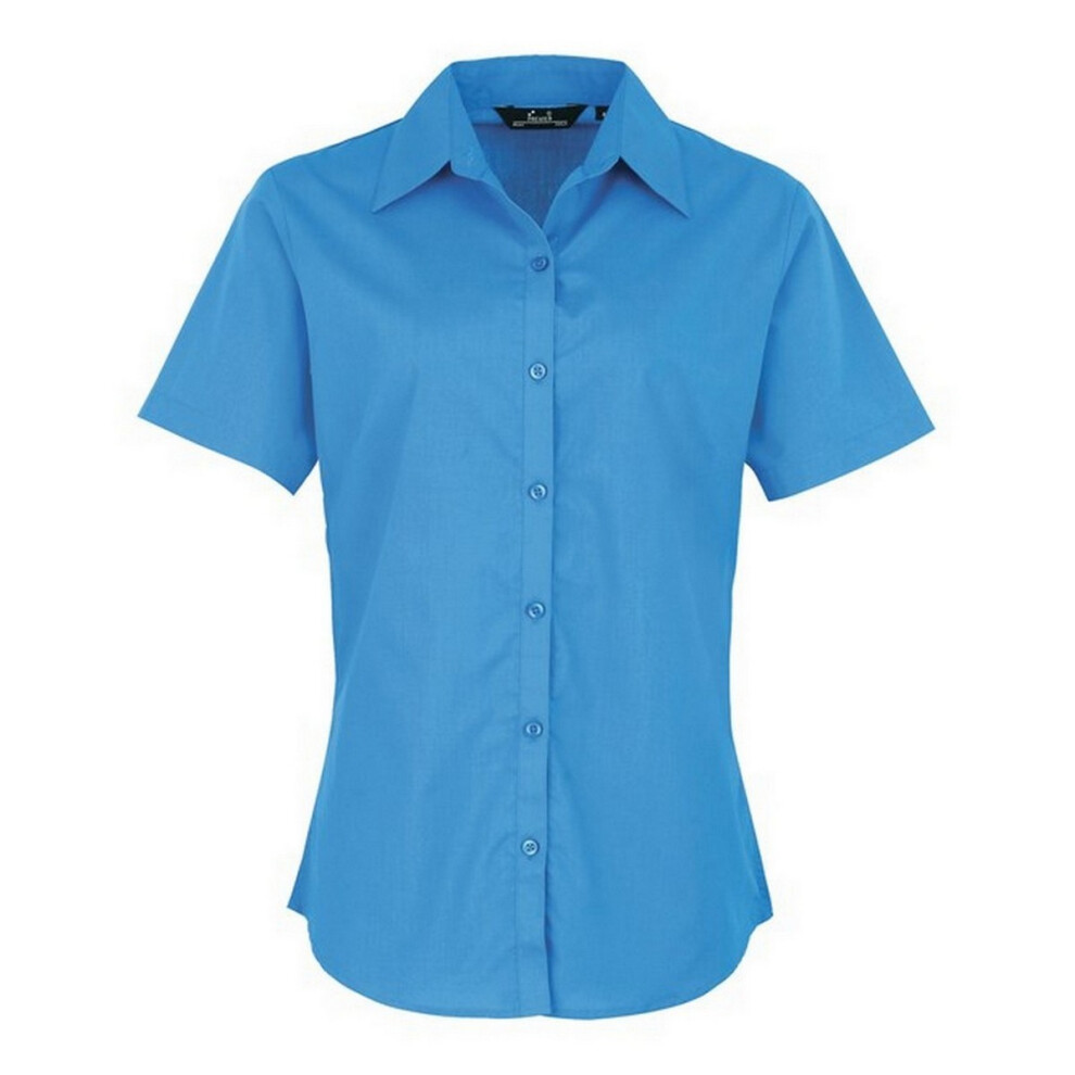 Premier Light/Blue/White Short Sleeve Poplin Blouse / Plain Work Shirt - Sapphire - 12 - Sapphire - 65% Polyester/35% Cotton - Image 2