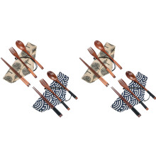 4 Set Wooden Flatware Tableware Cutlery Set Travel Utensils Tied Reusable Flatware, Wooden Fork Spoon Chopsticks