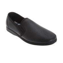 (11 UK, Black) Sleepers Mens Hadley Softie Leather Twin Gusset Slippers
