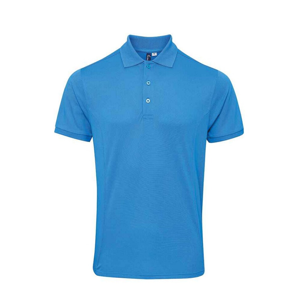 Premier (S, Turquoise) Mens Coolchecker Plus Piqu Polo Shirt