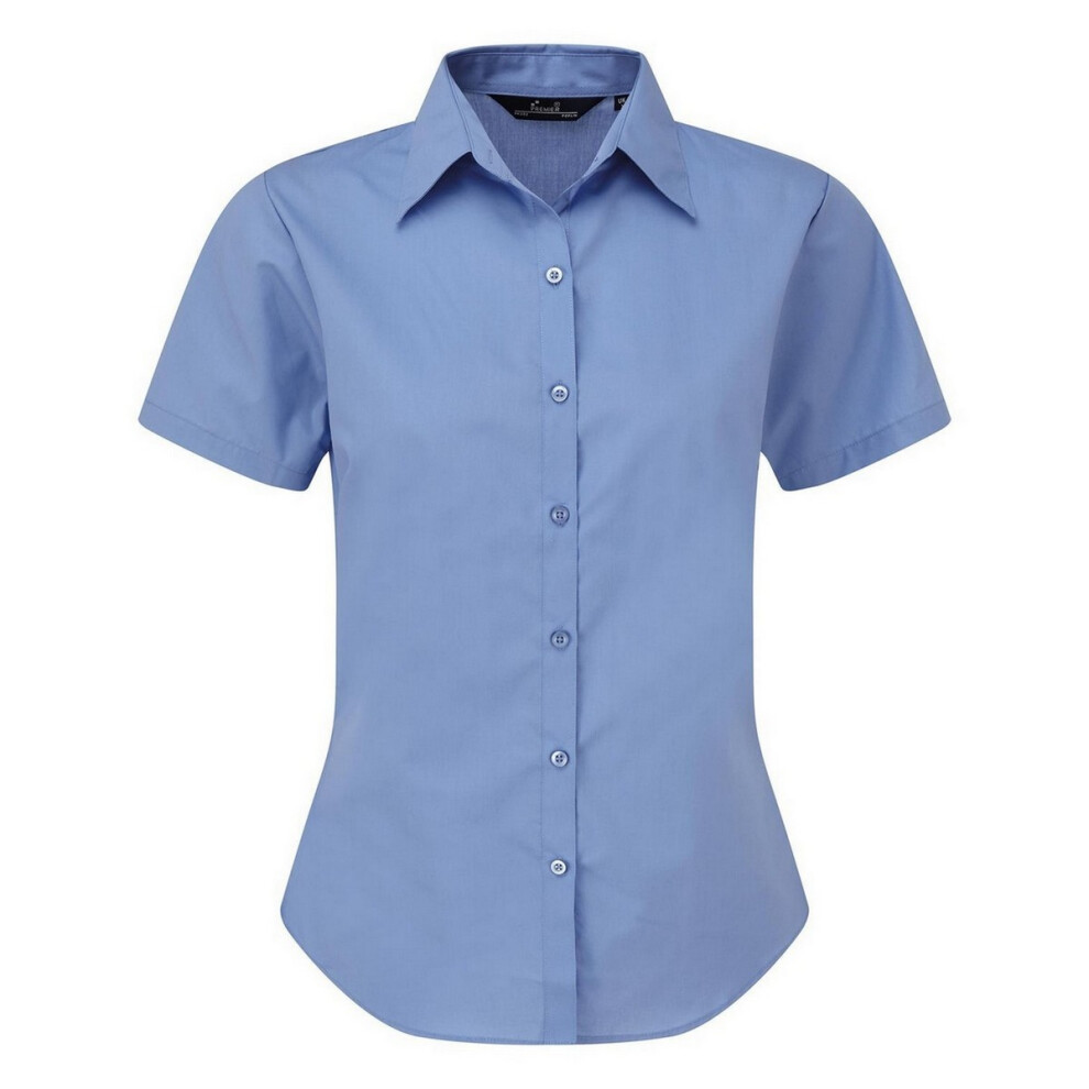 Premier (30, Mid Blue) Short Sleeve Poplin Blouse / Plain Work Shirt