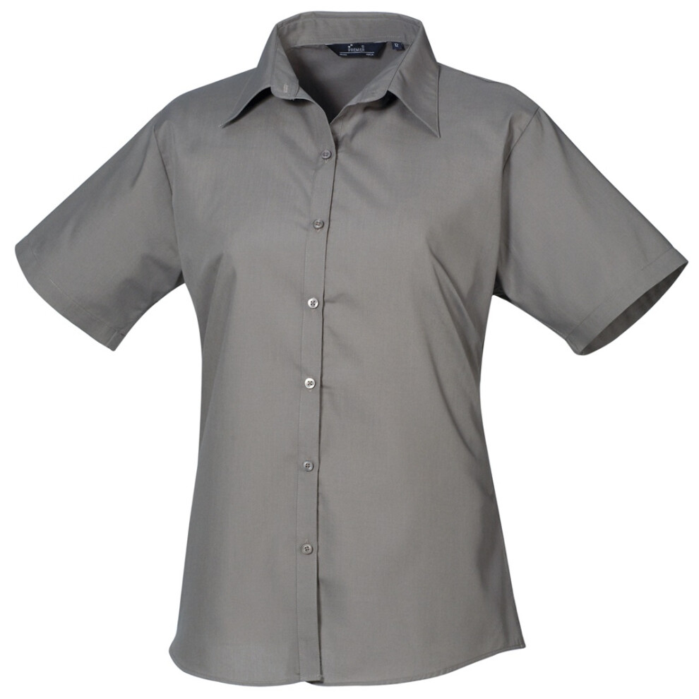Premier (30, Dark Grey) Short Sleeve Poplin Blouse / Plain Work Shirt