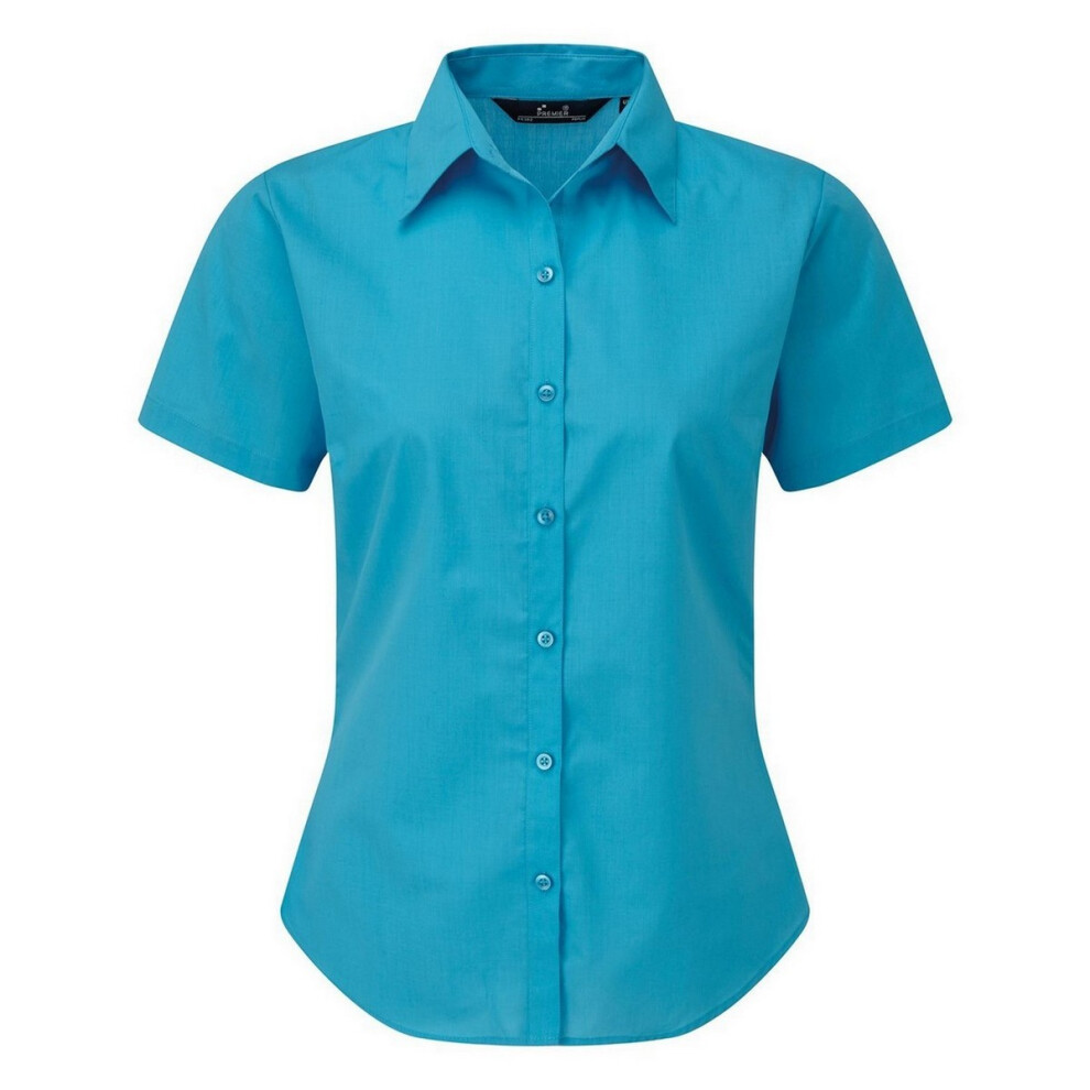 Premier (28, Turquoise) Short Sleeve Poplin Blouse / Plain Work Shirt