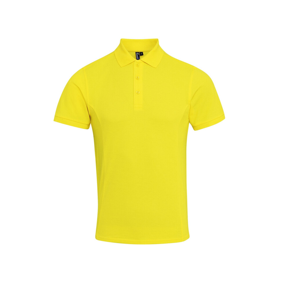Premier (L, Yellow) Mens Coolchecker Plus Pique Polo With Coolplus