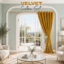 (66" x 84"_(168cm x 213cm)_Door Curtain, Ochre Yellow) Velvet Curtains Ring Top Eyelet Curtain Pair with Tiebacks