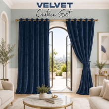 (90" x 90"_(228cm x 228cm), Blue) Velvet Curtains Ring Top Eyelet Curtain Pair with Tiebacks