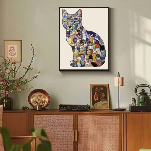 Cat-Shaped Wooden Puzzle Colorful Irregular Design L 2