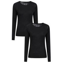 (18 UK, Black) Mountain Warehouse Womens/Ladies Merino Wool Round Neck Base Layer Top (Pack of 2)