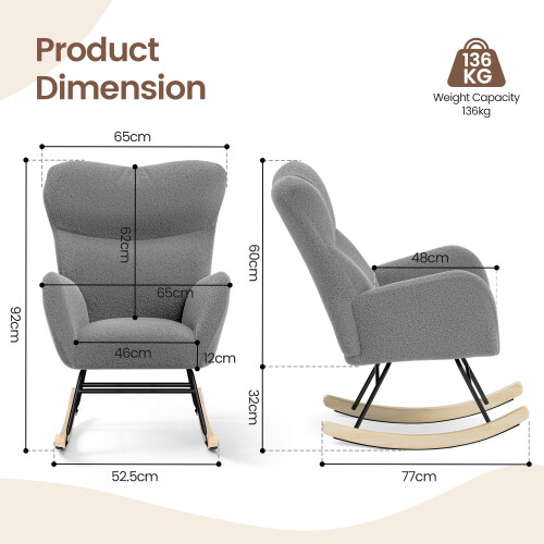 Rocking Chair, High Back Teddy Upholstered Chair 1