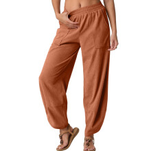 Women's Casual Cropped Pants Solid Orange-Yellow L