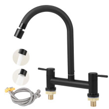 Kitchen Mixer Tap 2 Hole, Traditional Bridge Sink Tap with 360° Swivel Spout, Hot & Cold Mixer, Dual Spray Modes, Chrome Finish