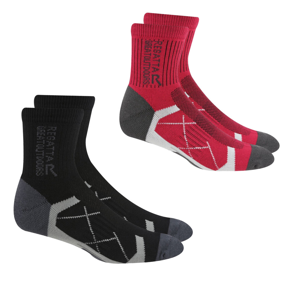 Regatta Women's Black/Red / Outdoor Boot Socks (Pack Of 2) - Size 3/3.5/4/4.5/5 - Image 3