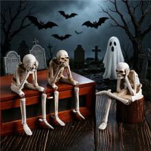 Halloween Skull Decor Set of 3, Hand-Painted Resin "No-Evil" Skull Figurines for Indoor Gothic Home Display