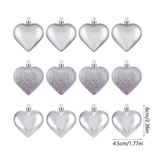 Valentine Heart Ornaments Silver Glitter 12 Pcs 2