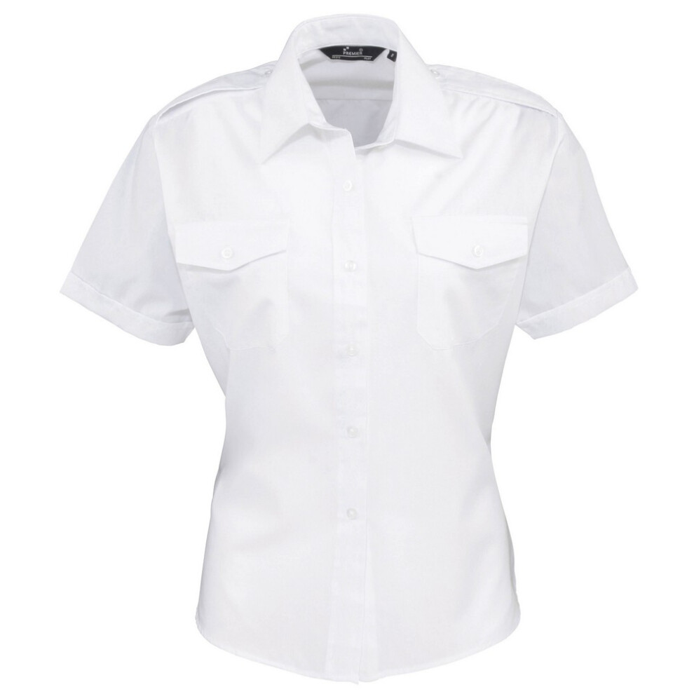 Premier (12 Uk, White) Womens/Ladies Short-Sleeved Pilot Shirt
