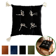 Velvet Seat Cushion 17 Inch Square with Ties Black