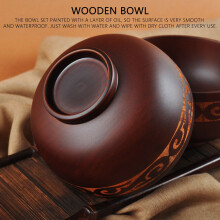 Mongolian Style Wooden Bowl Soup Salad Rice Noodle Bowls Ethnic Style Natural Wood Kids Wood Bowl Tableware