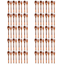 80 Pcs Wooden 9 InchJapanese Spoon Fork Set Kitchen Tableware Natural Wood Cutlery Wooden Dinner Cutlery Set