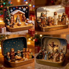 Mini Christmas Nativity Set Tin Box 4 pcs