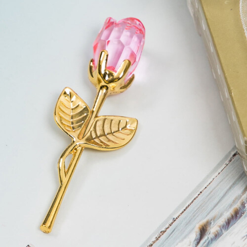 Crystal Rose Flower Pink Mini Wedding Guest Gift