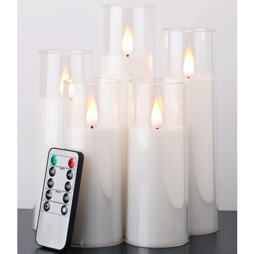 LED Pillar Candles Pure White Battery Operated Remote Timer