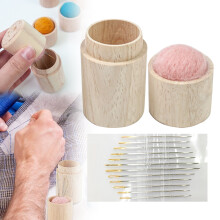 Wooden Sewing Needle Holder with Lid and 12 Embroidery