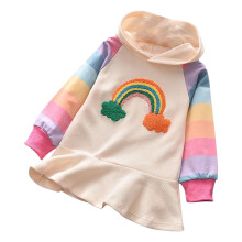 Girls Hooded Sweatshirt Dress Embroidered Print Long Sleeve