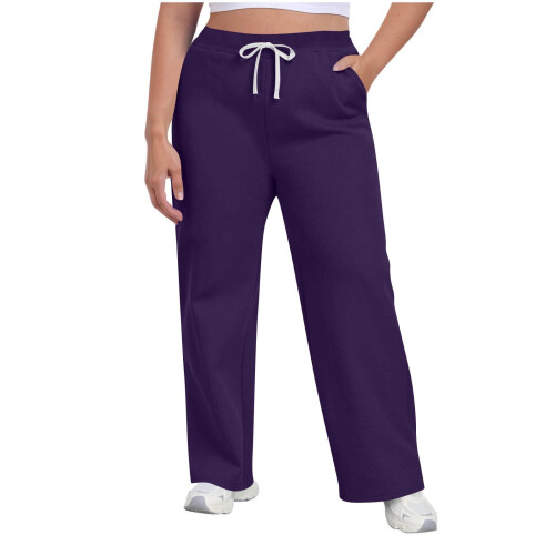 Women's Plus Size Casual Pants Drawstring Waist Solid Color 2
