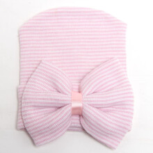 (Pink)Gestreifte Schleife Baby Mütze Strickmütze weich süß Mützen warm halten Geschenke Mode