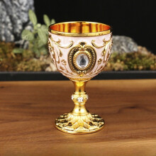 (Gold White)Taza de licor pequeña de metal con estilo retro creativo para regalo o entretenimiento en el hogar