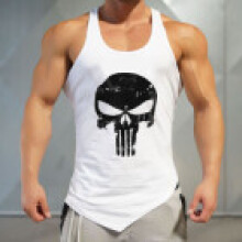 (White,L)Sleeveless Shirt Loose Muscle Training Vest Sports Tank Top Sportswear Polyester