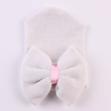 (White)Gorra de bebé con moño a rayas sombrero tejido suave lindo gorras mantener caliente moda regalos