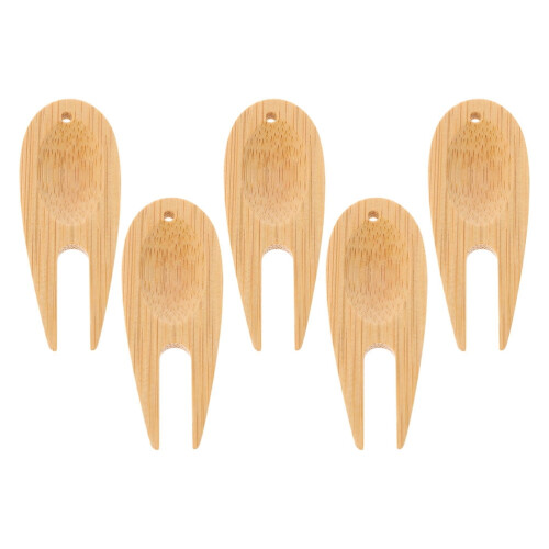 Golf Divot Repair Tool Beige Bamboo 5pcs