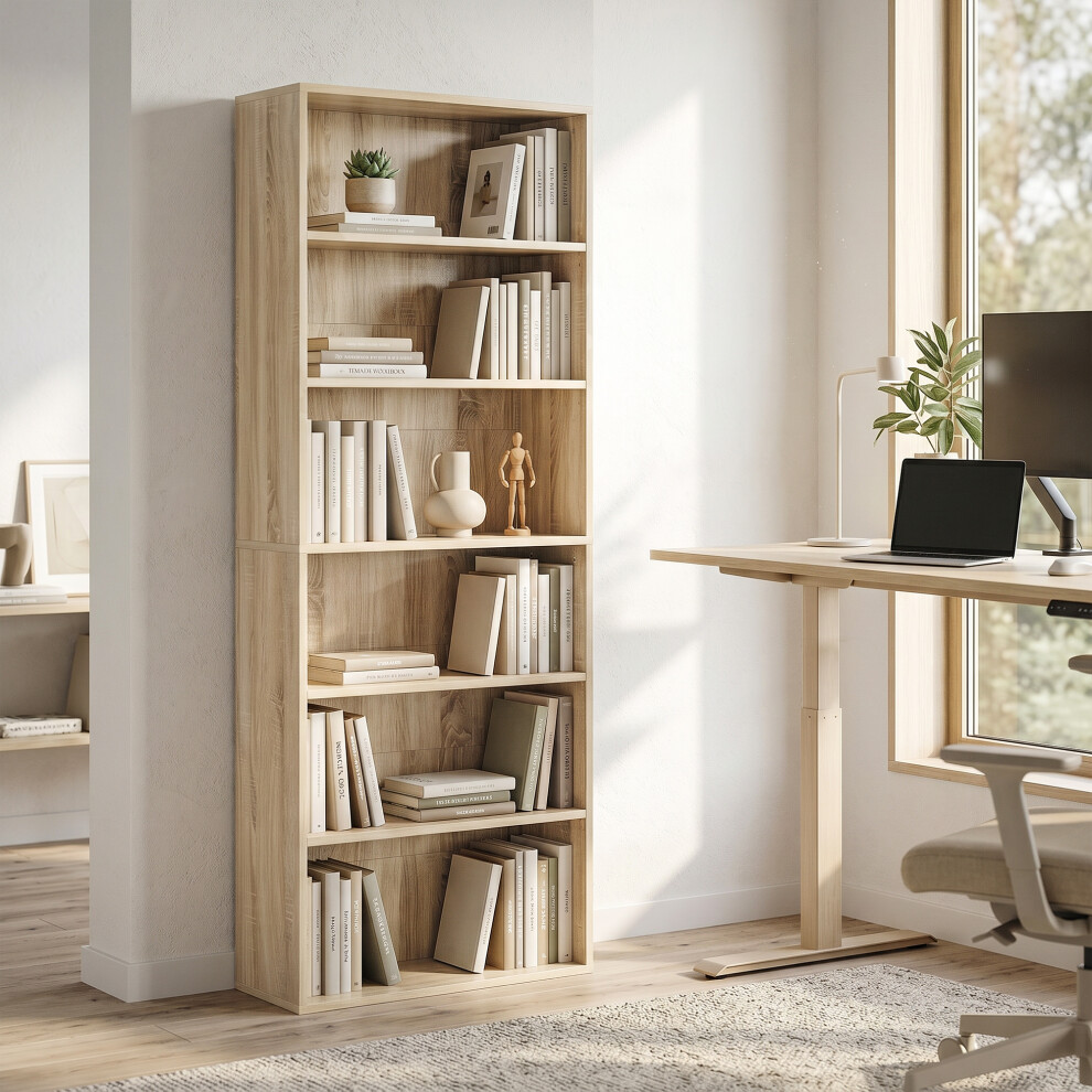 Homcom 6 Tier Bookcase, Freestanding Bookshelf With Adjustable Shelves, Oak - 24 - Image 6