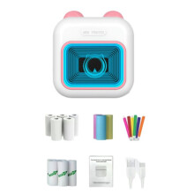 Sticker Printer RGB Light Pocket Inkless Thermal Printer with 10 Rolls Thermal Paper and 5 Pen Fmo A