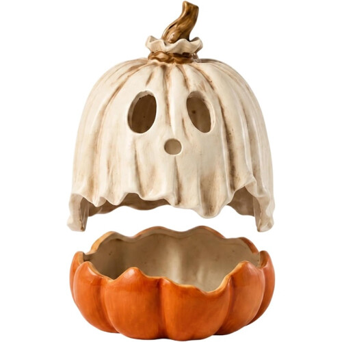 Halloween Pumpkin Candy Container Resin Glow Face Decor with Lid