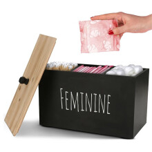 Tampon Holder Storage for Bathroom, Feminine Wood Container Box, Women Product Organizer, Farmhouse Decor Black
