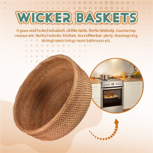 Natural Rattan Round Fruit Basket Wicker Tabletop Bread Serving Tray Weaving Food Storage Bowls(Large, 1Pcs)