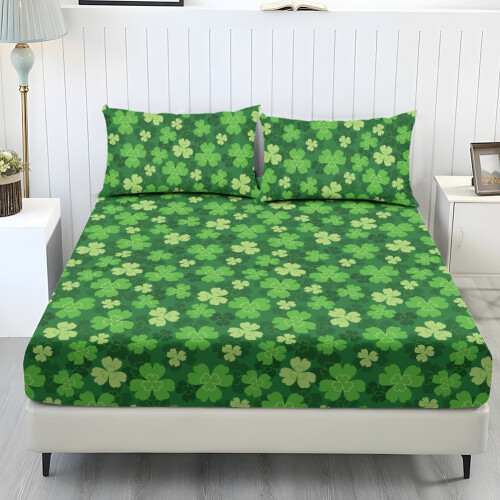 Green Shamrock Twin Sheet Set 3 Pcs Cooling