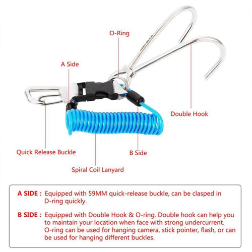 Drift Hook Spring Anti-Lost Rope Double End Diving Hook with Spiral Coil Lanyard Scuba Current  Hook