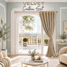 (66" x 90"_(168cm x 228cm), Beige) Velvet Curtains Ring Top Eyelet Curtain Pair with Tiebacks