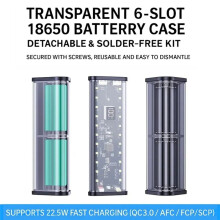 Przezroczyste Etui na Powerbank 6X18650 22,5 w z Szybkim Ładowaniem i Diodami Led, z Portem Usb Typu C, do Przechowywania Baterii, Czarne