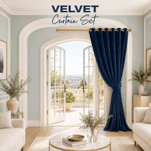 (66" x 84"_(168cm x 213cm)_Door Curtain, Blue) Velvet Curtains Ring Top Eyelet Curtain Pair with Tiebacks