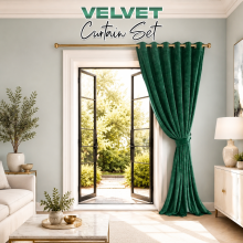 (66" x 84"_(168cm x 213cm)_Door Curtain, Green) Velvet Curtains Ring Top Eyelet Curtain Pair with Tiebacks