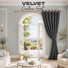 (66" x 84"_(168cm x 213cm)_Door Curtain, Grey) Velvet Curtains Ring Top Eyelet Curtain Pair with Tiebacks